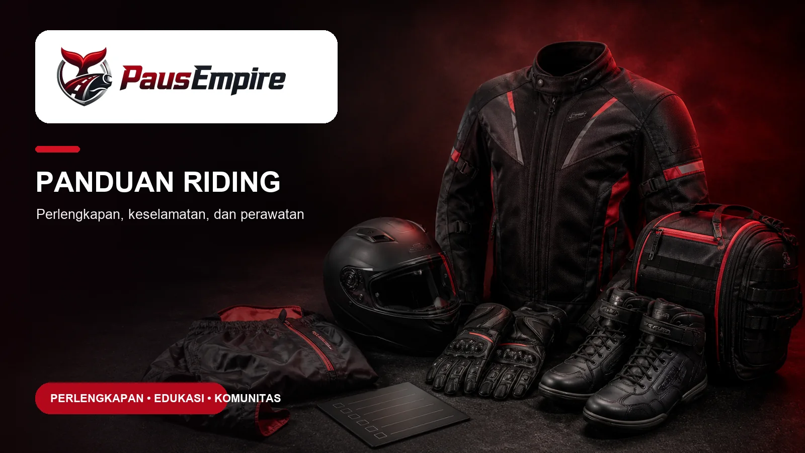 Poster Panduan Riding PausEmpire tentang perlengkapan, keselamatan, dan perawatan motor